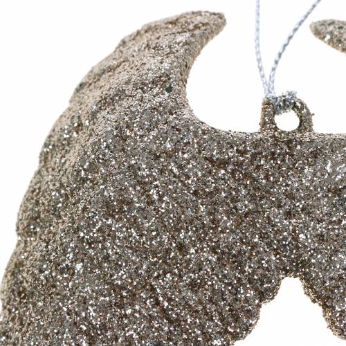 Itens Decorações para árvores de Natal asas de anjo glitter champagne 16cm 12pcs