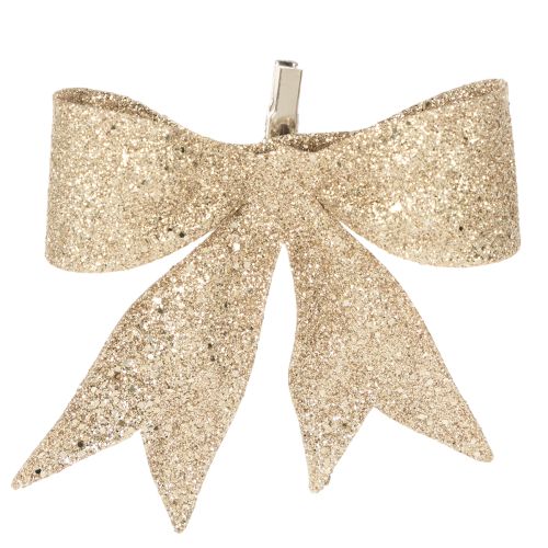 Laço brilhante, laço decorativo, dourado com presilha, 11 cm, 4 peças