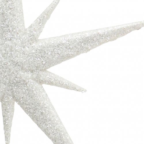 Floristik24 Estrela glitter para pendurar branca 13cm 12 un