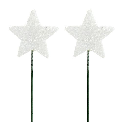 Floristik24 Estrela brilhante em fio branco 4cm L22cm 60pcs
