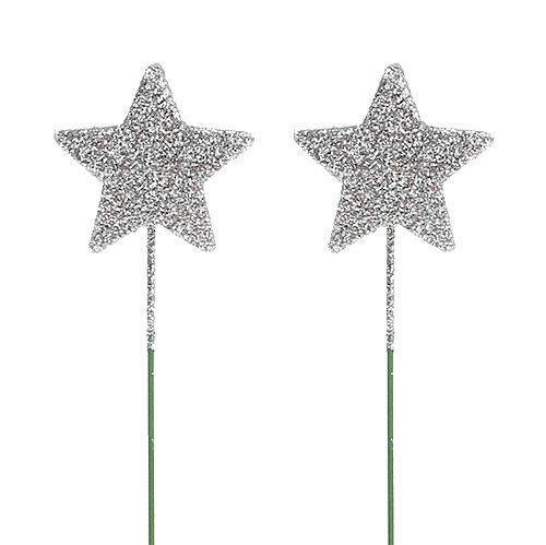 Estrela brilhante prata 4 cm em fio 60 unidades