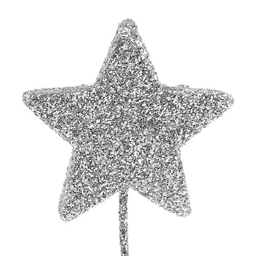 Itens Estrela brilhante prata 4 cm em fio 60 unidades