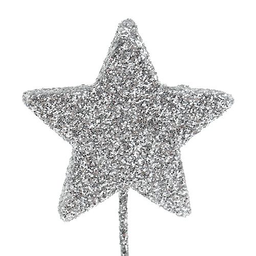 Itens Glitter estrela de prata 5cm em fio L22cm 48pcs