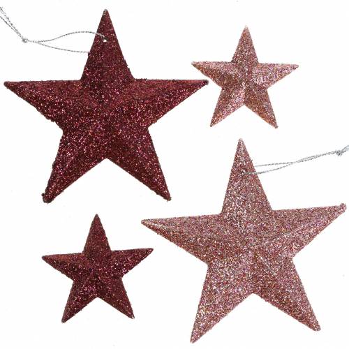 Floristik24 Glitter star pink mix 9.5/5cm 18 peças