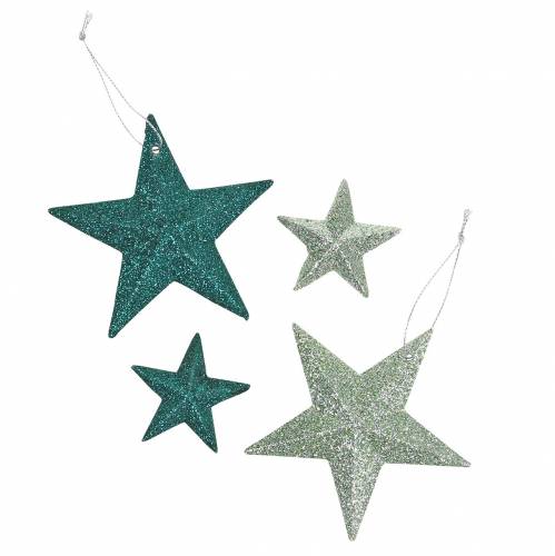 Glitter star set deco hanger e scatter decoração esmeralda, verde claro 9cm/5cm 18 peças