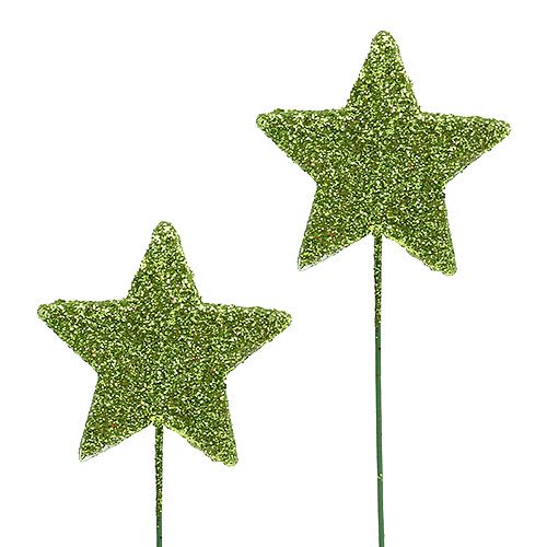 Floristik24 Estrelas brilhantes em fio verde 5cm 48pcs