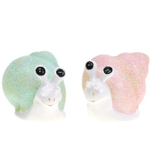 Floristik24 Estatueta decorativa caracol glitter menta/rosa 8cm 6 un