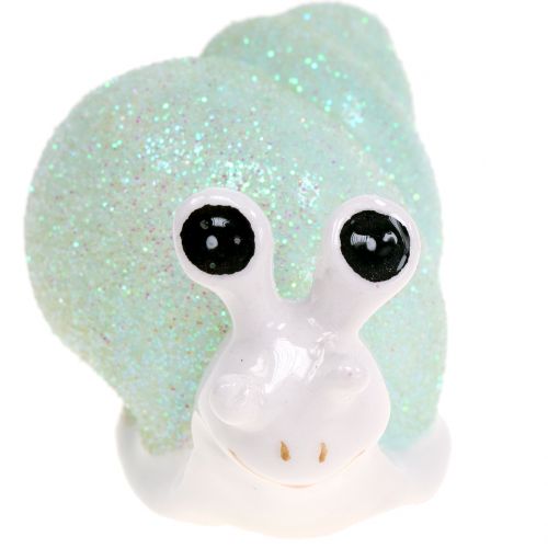 Floristik24 Estatueta decorativa caracol glitter menta/rosa 8cm 6 un