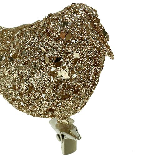 Floristik24 Pássaro de brilho 8cm ouro com clipe 6 unidades
