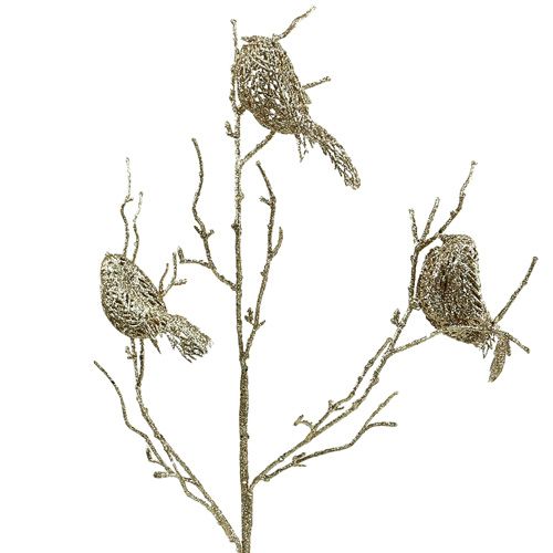 Floristik24 Ramo de brilho com pássaros 75cm ouro