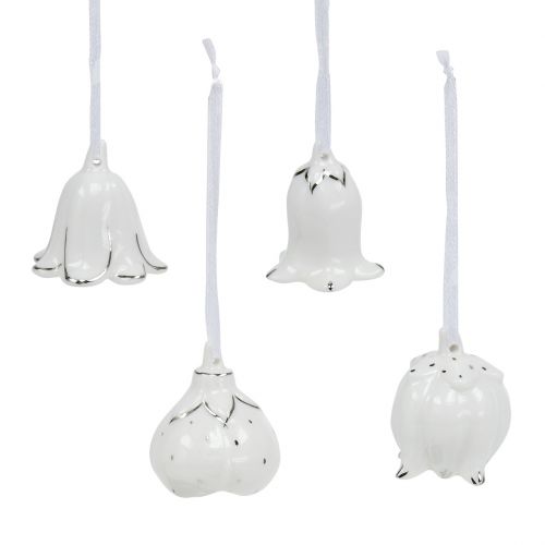 Floristik24 Forma de flor de sino 5 cm - 5,5 cm branco, prata 4 peças