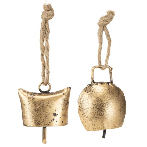 Sinos enfeites de árvore de Natal metal vintage dourado 5 cm 8 peças