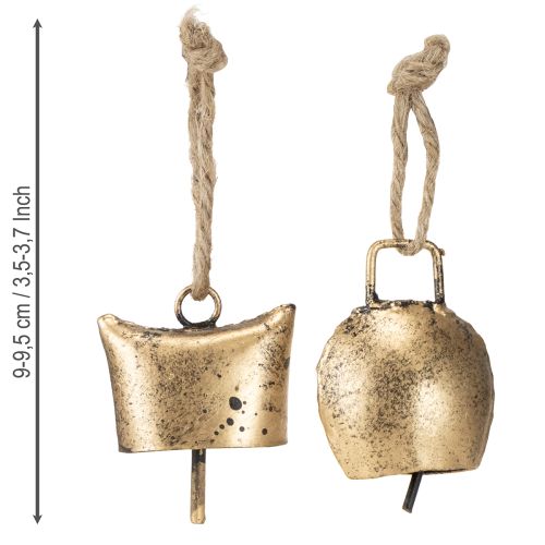 Itens Sinos enfeites de árvore de Natal metal vintage dourado 5 cm 8 peças