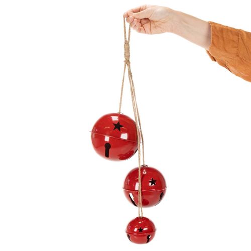 Sinos decorativos de metal vermelho, conjunto de 3 peças, 14/12/8 cm | Floristik24.pt