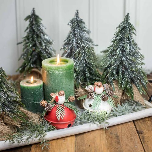 Floristik24 Sinos com robins, decorações de pássaros, inverno, sinos decorativos para o Natal branco / vermelho Ø9cm A10cm conjunto de 2
