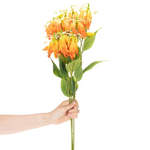 Flor artificial Gloriosa laranja com hastes longas para vasos, 80cm, 3 unidades. | Floristik24.pt