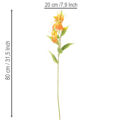 Flor artificial Gloriosa laranja com hastes longas para vasos, 80cm, 3 unidades. | Floristik24.pt