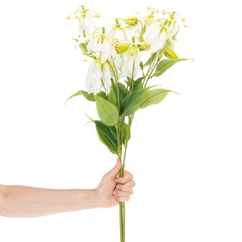 Flor artificial Gloriosa, branca e amarela, elegante ramo florido para decoração, 80 cm, 3 peças. | Floristik24.pt