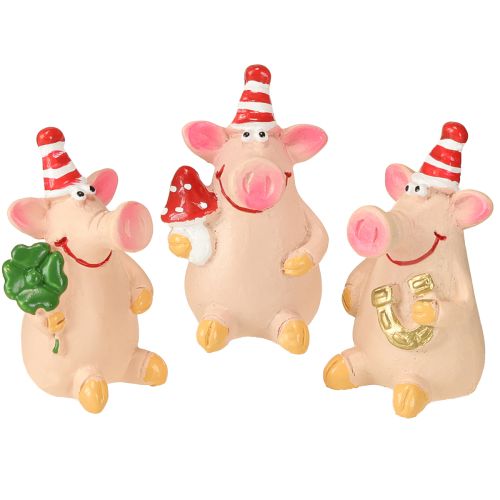 Floristik24 Decoração de porco da sorte Porco com amuletos da sorte 5 cm 6 peças