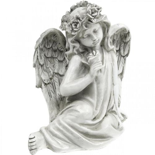 Anjo de sepultura sentado Anjo de decoração de sepultura 20×14×20cm