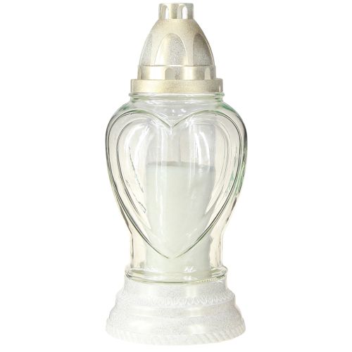 Itens Lanterna de túmulo em vidro com gravação em coração transparente Ø11cm A26cm