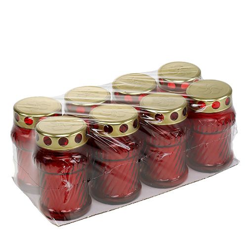 Itens Luz de sepultura vidro vermelho Ø7cm H13cm 8 peças