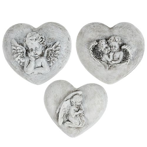 Floristik24 Corações de decoração de sepultura com anjo 9 cm 3 unidades