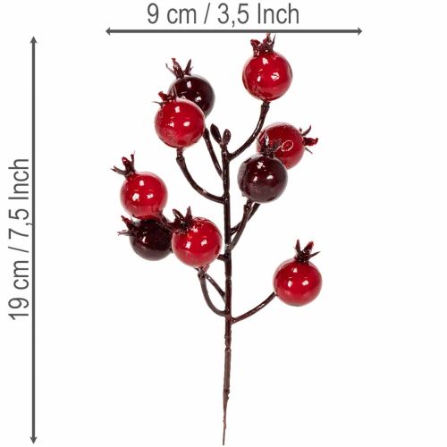 Ramo artificial de romã com hastes ramificadas para decoração de vaso, 19 cm, 4 peças | Floristik24.pt
