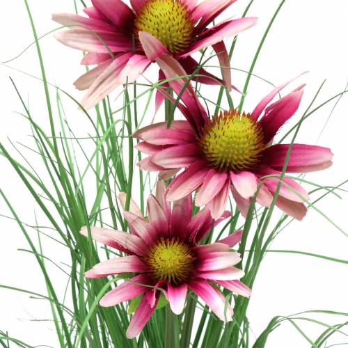 Itens Grama artificial com Echinacea em um vaso rosa de 44 cm