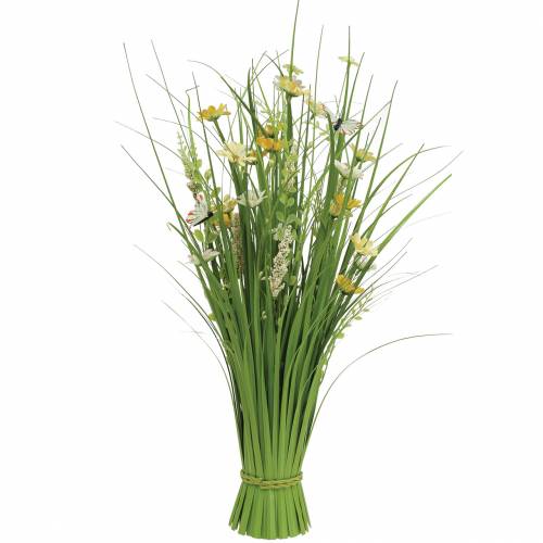 Floristik24 Ramo de relva com flores e borboletas branco/amarelo 70cm