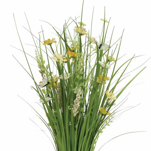 Floristik24 Ramo de relva com flores e borboletas branco/amarelo 70cm