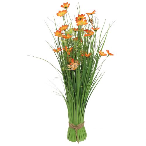 Floristik24 Ramo de relva com flores e borboletas Laranja 70cm