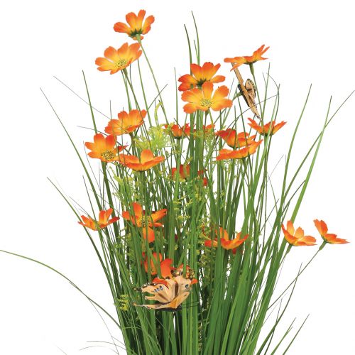 Floristik24 Ramo de relva com flores e borboletas Laranja 70cm