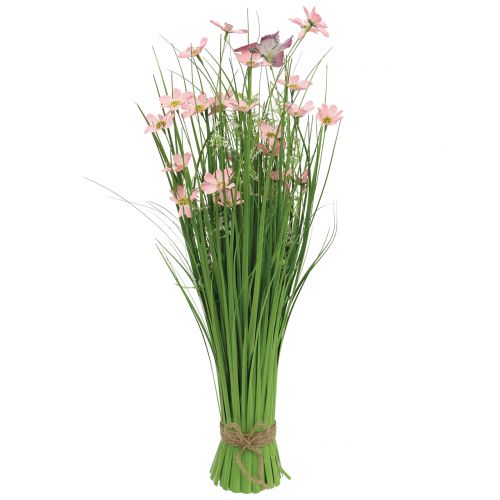 Floristik24 Ramo de grama com flores e borboletas rosa 70cm