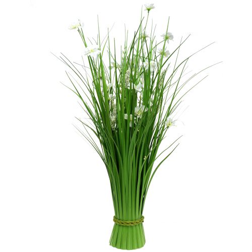 Floristik24 Ramo de grama com flores brancas 70cm