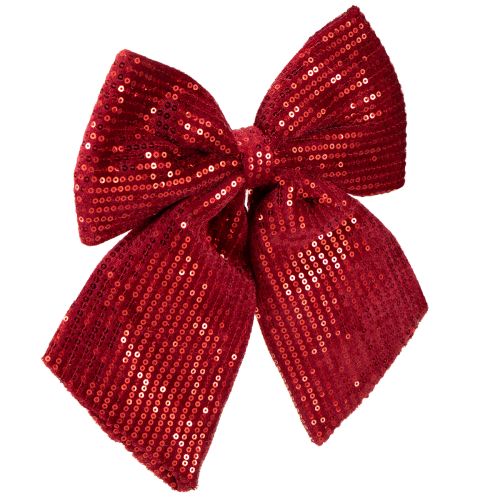 Floristik24 Laço grande de veludo com lantejoulas vermelho escuro 20×22cm 2 unidades