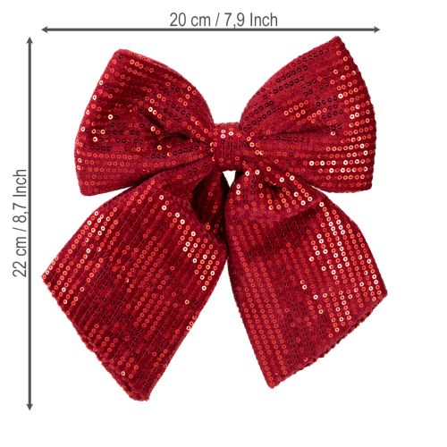 Itens Laço grande de veludo com lantejoulas vermelho escuro 20×22cm 2 unidades