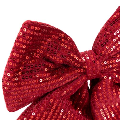 Itens Laço grande de veludo com lantejoulas vermelho escuro 20×22cm 2 unidades