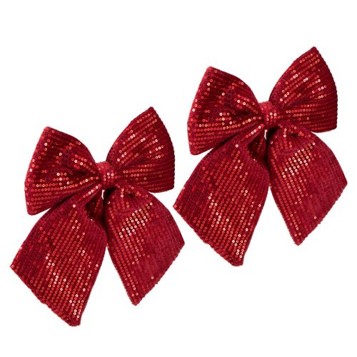 Itens Laço grande de veludo com lantejoulas vermelho escuro 20×22cm 2 unidades