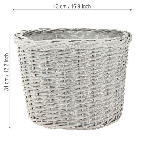 Itens Cesta grande para plantas com folha branca-cinza Ø43/34/28cm conjunto de 3