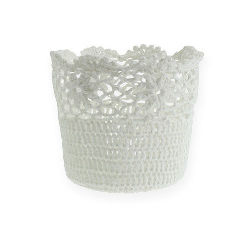 Floristik24 Pote de crochê branco Ø14cm Alt.12,5cm