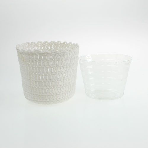 Floristik24 Pote de crochê com encaixe branco Ø11cm Alt.9cm