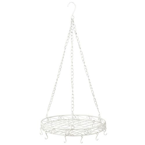 Floristik24 Bandeja de metal decorativa suspensa com ganchos em branco Ø29,5cm Alt.55cm