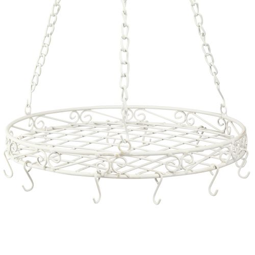 Itens Bandeja de metal decorativa suspensa com ganchos em branco Ø29,5cm Alt.55cm