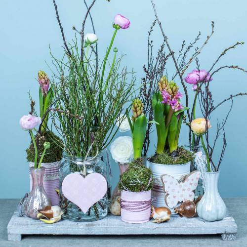 Floristik24 Decoração pendurada em forma de coração, flor, borboleta, branca, rosa, madeira, primavera, decoração, 6pcs