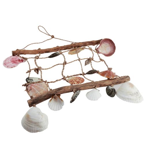 Itens Decoração suspensa rede de pesca marítima decoração conchas 50x32cm