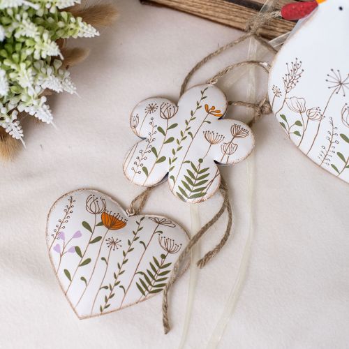 Itens Decoração suspensa decoração de metal corações e flores brancas 10cm 4 unidades