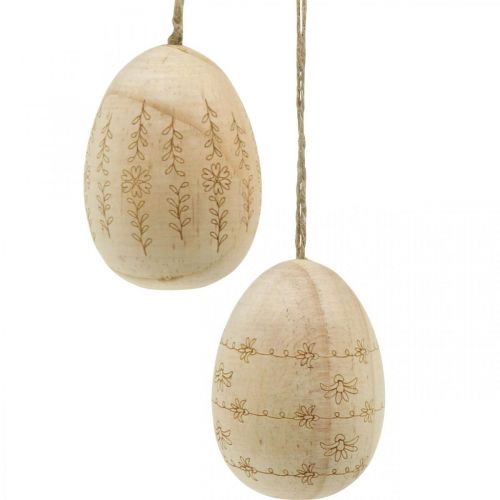 Floristik24 Ovos de Páscoa de madeira Ovos de madeira para pendurar com cordão de juta 7cm 4pcs