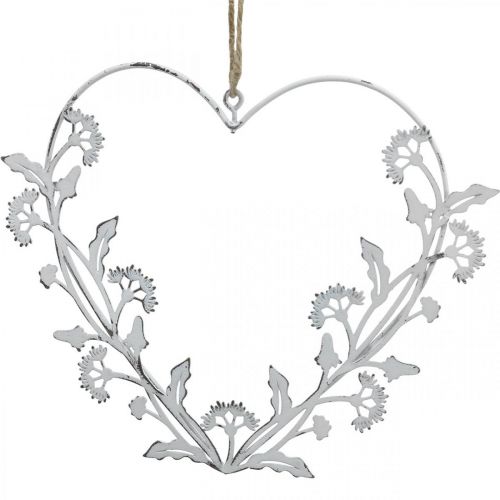 Floristik24 Coração decorativo para pendurar dente de leão vintage metal branco 17,5 cm 3 peças