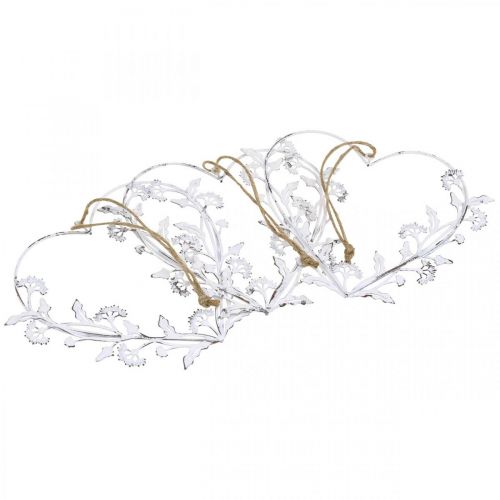 Floristik24 Coração decorativo para pendurar dente de leão vintage metal branco 17,5 cm 3 peças